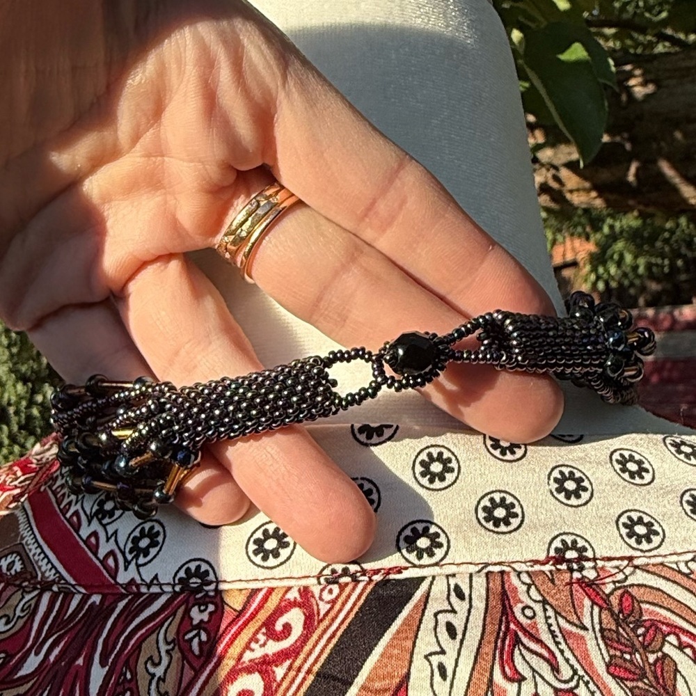 Handmade by Artist- Beaded Multi-Strand Necklace- Iridescent Purple and Bronze - Picture 4 of 4